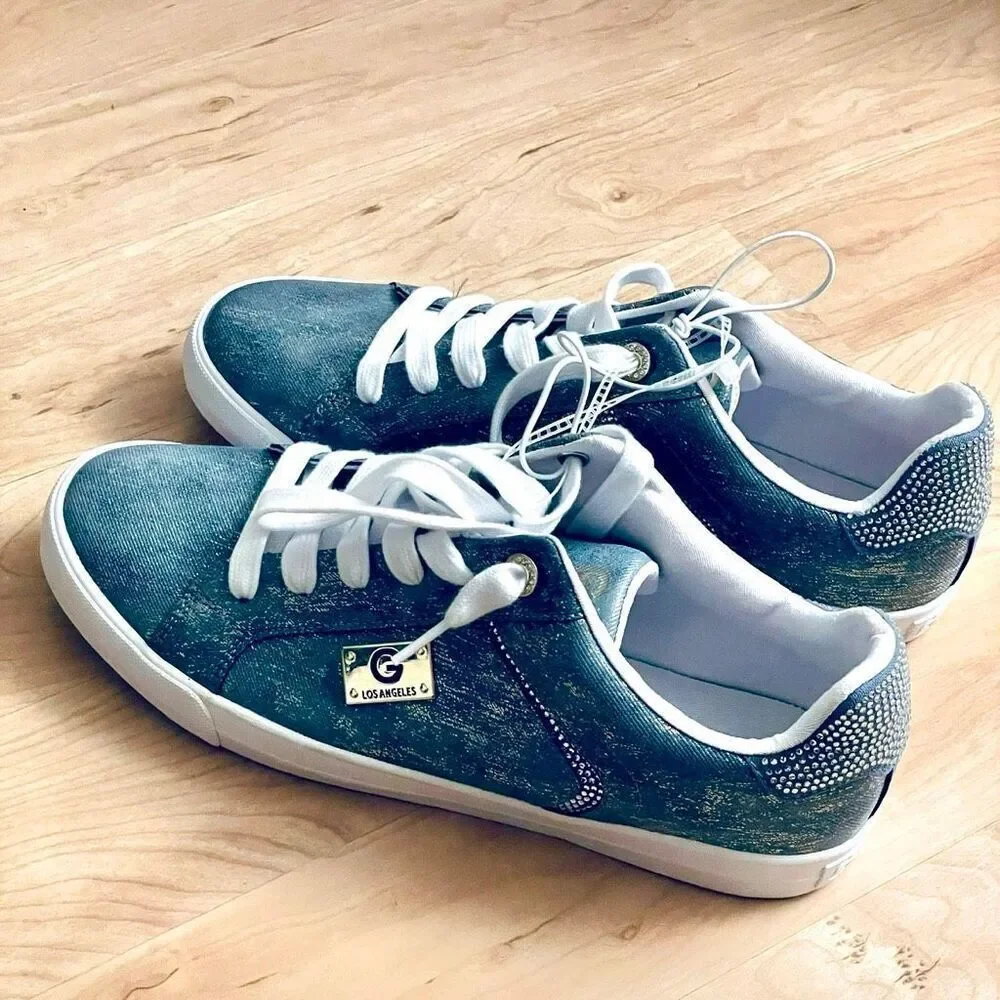 NWT Gorgeous GBG GUESS Los Angeles 11M Ggorry Denim Studded Rhinestones Sneakers